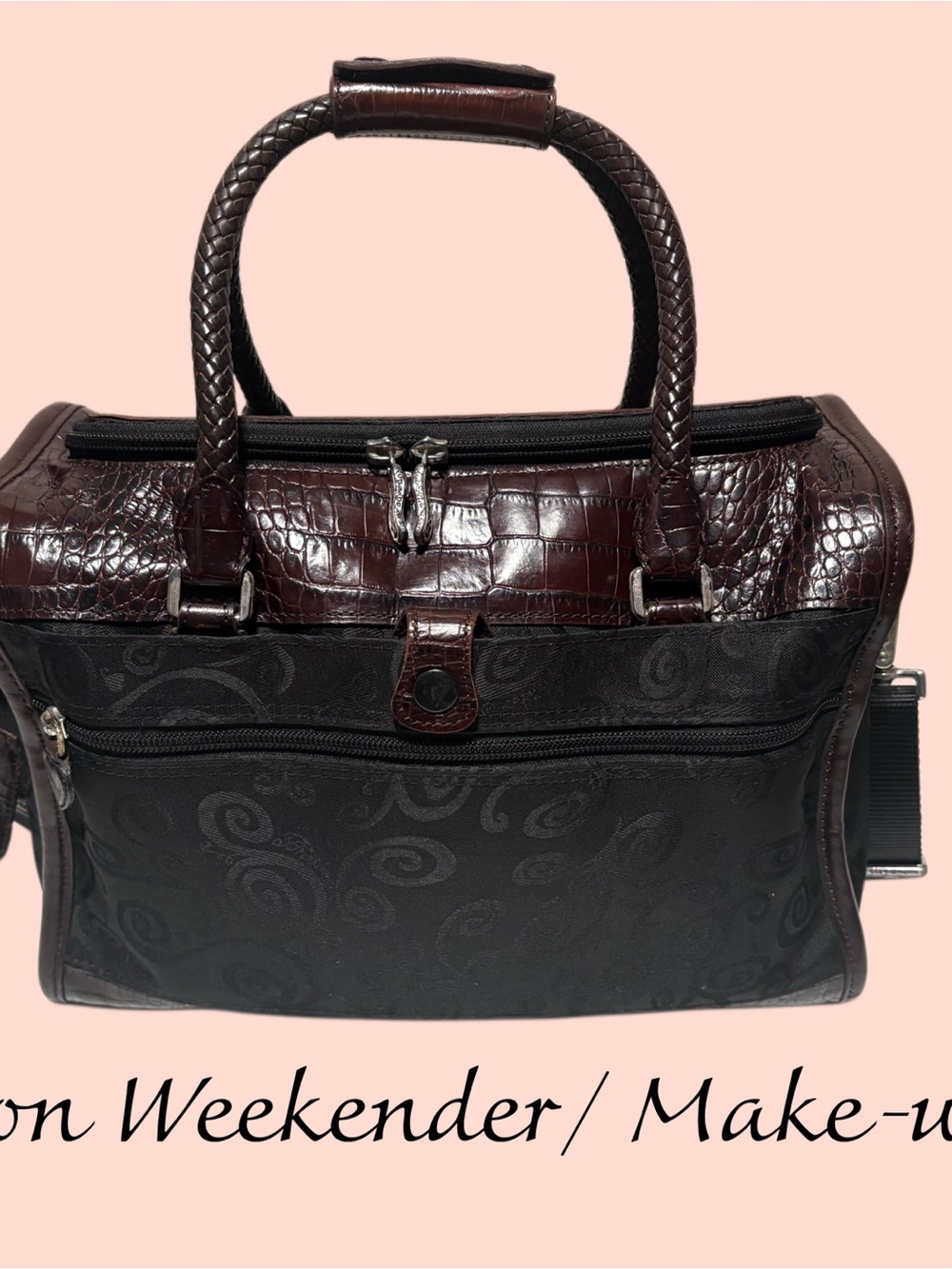 Vintage Brighton Weekender Luggage Travel Bag Blk/Brn MakeUp Bag - Picture 8 of 12